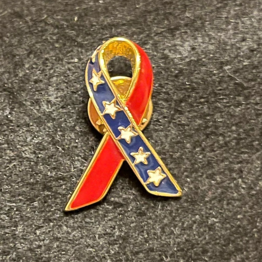 Patriotic American Flag Ribbon Pin with Stars - Picture 2 of 7